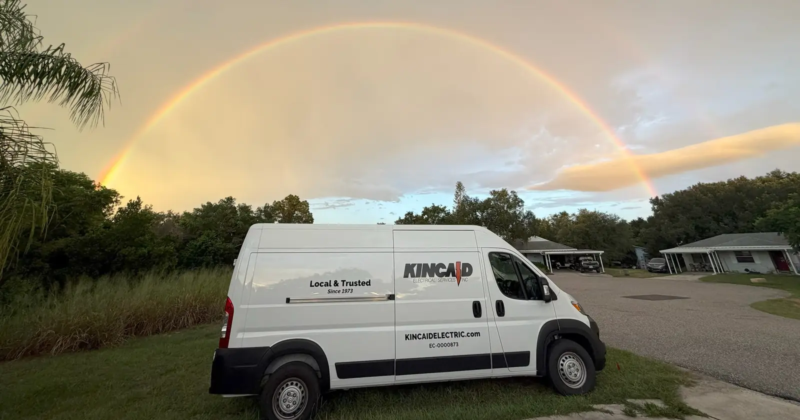 About Kincaid Electric Kincaid Electric work van parked under a rainbow in Central Florida